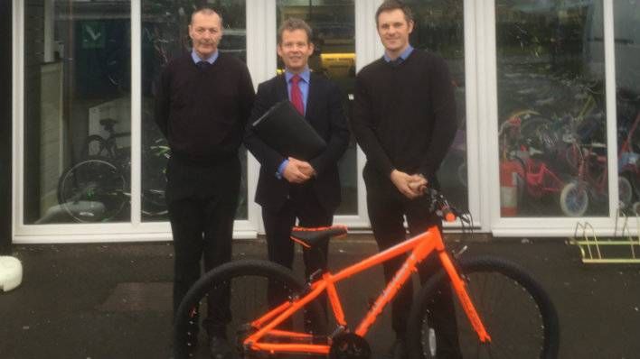 Paul Bonham, Terry Wright Cycles; Alex Spires, Barclays; and Ben Fletcher employee of Terry Wright Cycles